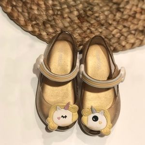 Toddler Mini Melissa gold glitter unicorn shoes